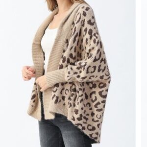 Anthropologie Leopard Print Open Front Sweater